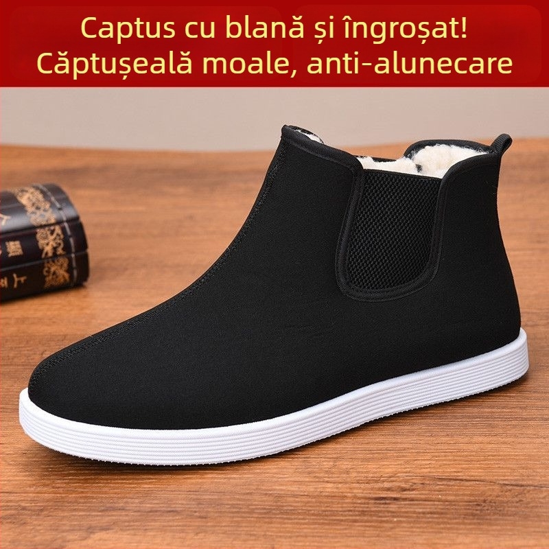 Ghete bărbați de iarnă, înalte, căptușite gros cu bumbac, partea superioară din piele sintetică, talpă din cauciuc antiderapant
