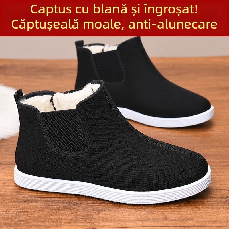 Ghete bărbați de iarnă, înalte, căptușite gros cu bumbac, partea superioară din piele sintetică, talpă din cauciuc antiderapant