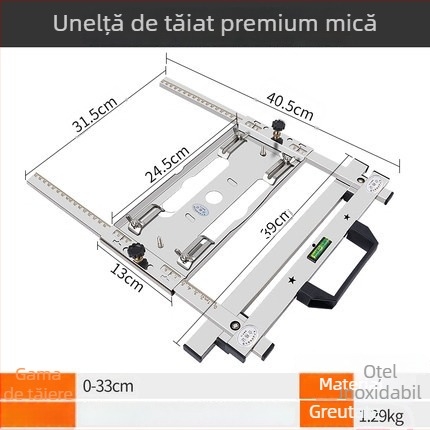 Unealtă pentru tăierea și finisarea plăcilor din lemn, cu fierăstră portabil și suport de poziționare