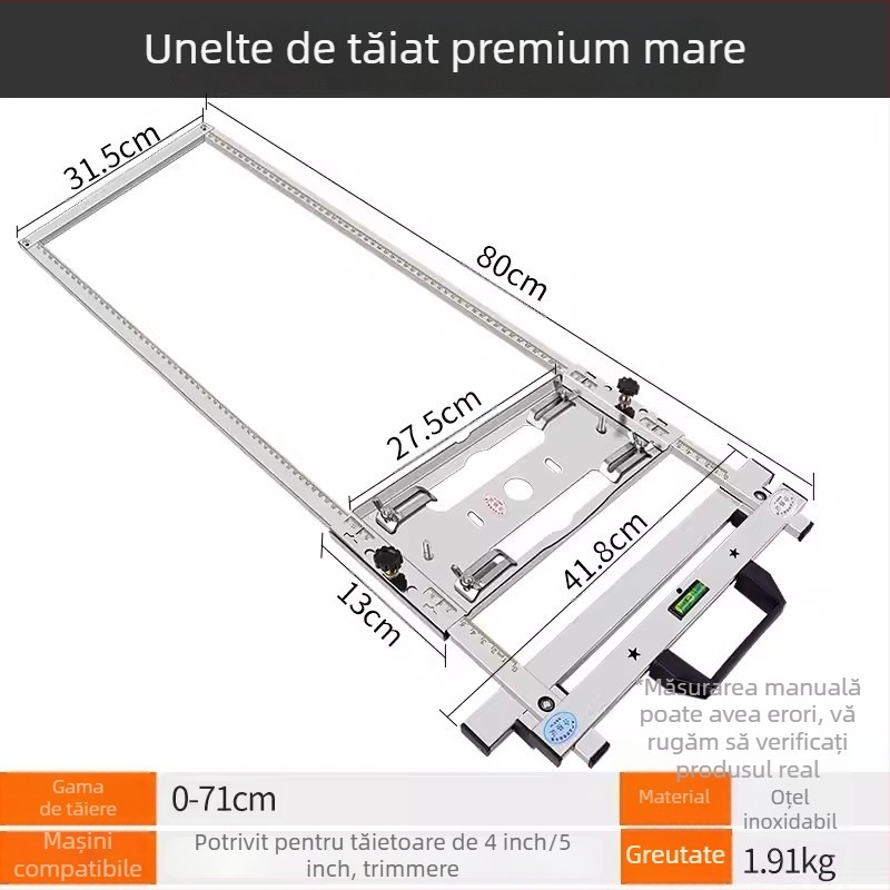 Unealtă pentru tăierea și finisarea plăcilor din lemn, cu fierăstră portabil și suport de poziționare