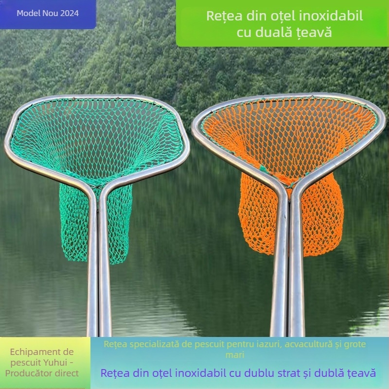 Set plasă de pescuit din oțel inoxidabil cu două țevi, design integrat îngroșat, plasă hexagonală durabilă