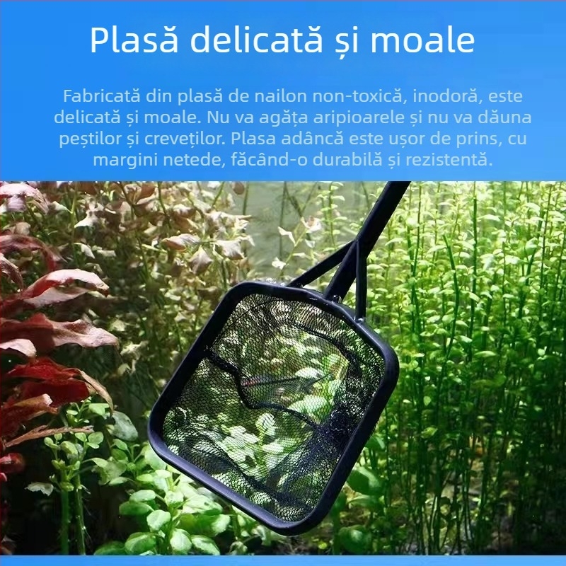 Plasă telescopică pentru acvariu, plasă de mână pentru pești ornamentali, formă pătrată