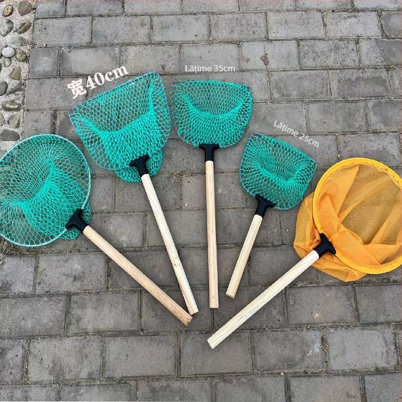 Plasă de pescuit cu cadru din lemn și plasă fină pentru prinderea peștilor și creveților, potrivită pentru pescuit în aer liber și acvacultură