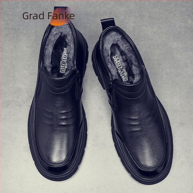 Ghete de zăpadă de iarnă cu talpă antiderapantă din cauciuc, căptușite cu fleece, izolație groasă, fermoar lateral, partea superioară din piele split