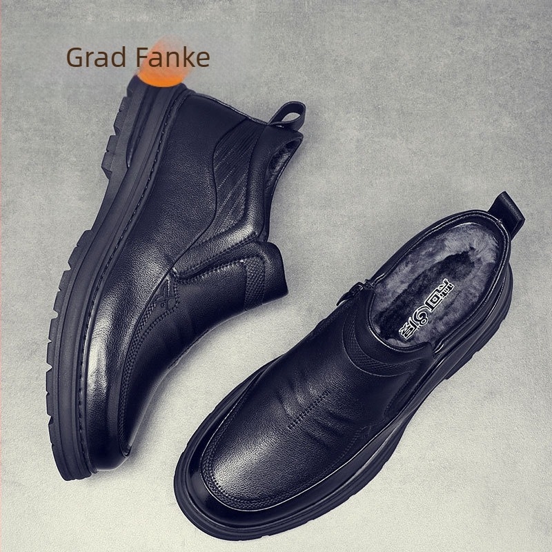 Ghete de zăpadă de iarnă cu talpă antiderapantă din cauciuc, căptușite cu fleece, izolație groasă, fermoar lateral, partea superioară din piele split