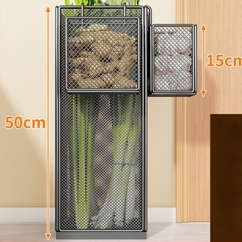 Raft organizator bucătărie din metal; soluție multifuncțională de depozitare pentru legume și condimente, montaj pe blat, 1 etaj, stil modern minimalist.