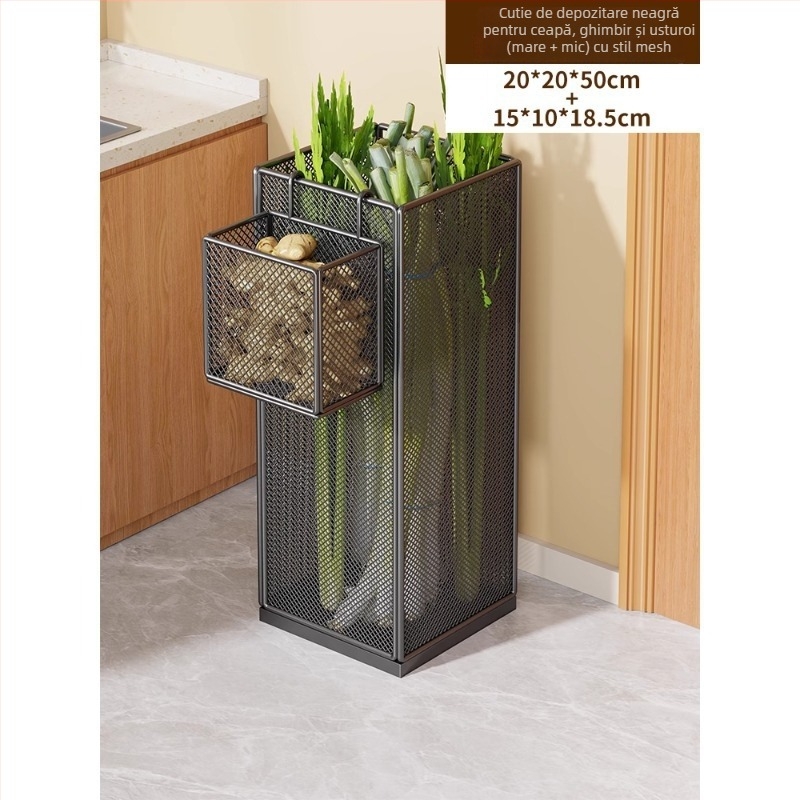 Raft organizator bucătărie din metal; soluție multifuncțională de depozitare pentru legume și condimente, montaj pe blat, 1 etaj, stil modern minimalist.