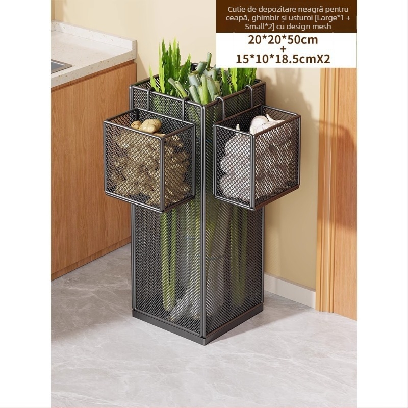 Raft organizator bucătărie din metal; soluție multifuncțională de depozitare pentru legume și condimente, montaj pe blat, 1 etaj, stil modern minimalist.