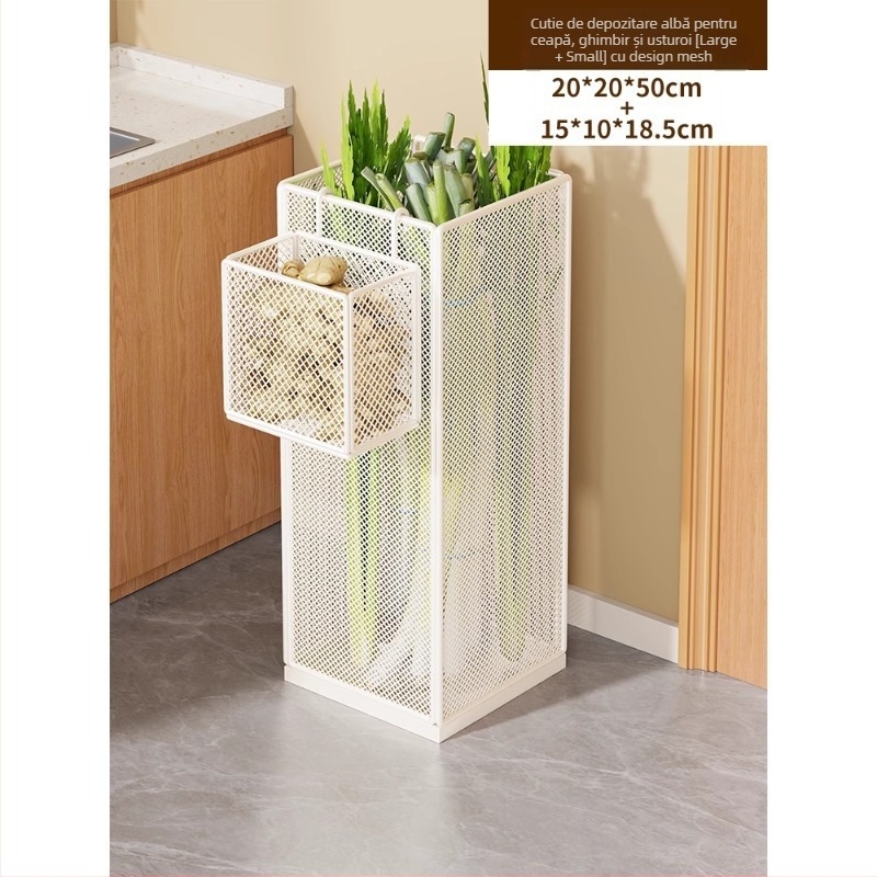 Raft organizator bucătărie din metal; soluție multifuncțională de depozitare pentru legume și condimente, montaj pe blat, 1 etaj, stil modern minimalist.