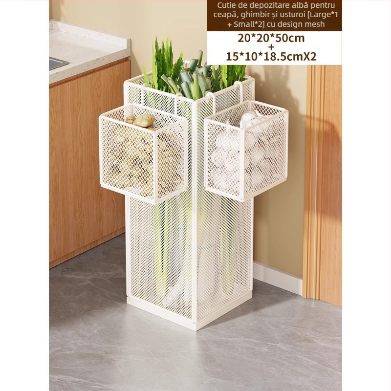 Raft organizator bucătărie din metal; soluție multifuncțională de depozitare pentru legume și condimente, montaj pe blat, 1 etaj, stil modern minimalist.