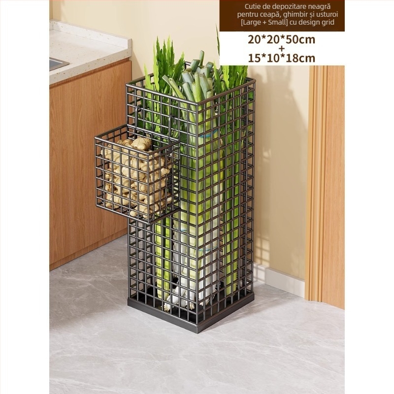 Raft organizator bucătărie din metal; soluție multifuncțională de depozitare pentru legume și condimente, montaj pe blat, 1 etaj, stil modern minimalist.