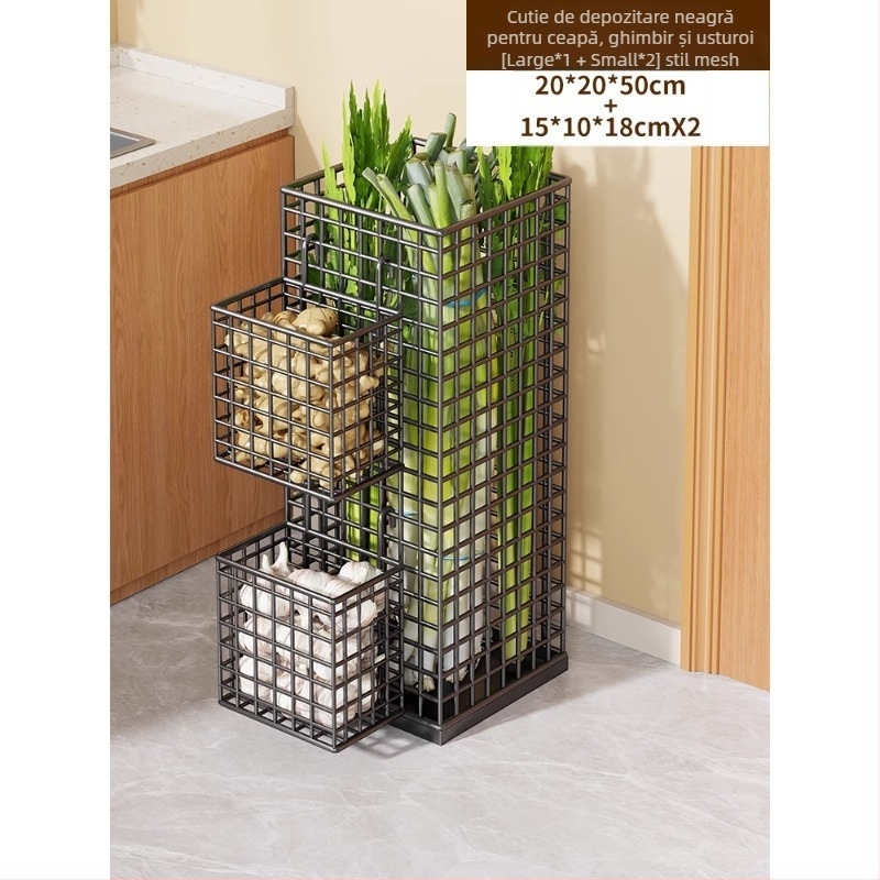 Raft organizator bucătărie din metal; soluție multifuncțională de depozitare pentru legume și condimente, montaj pe blat, 1 etaj, stil modern minimalist.