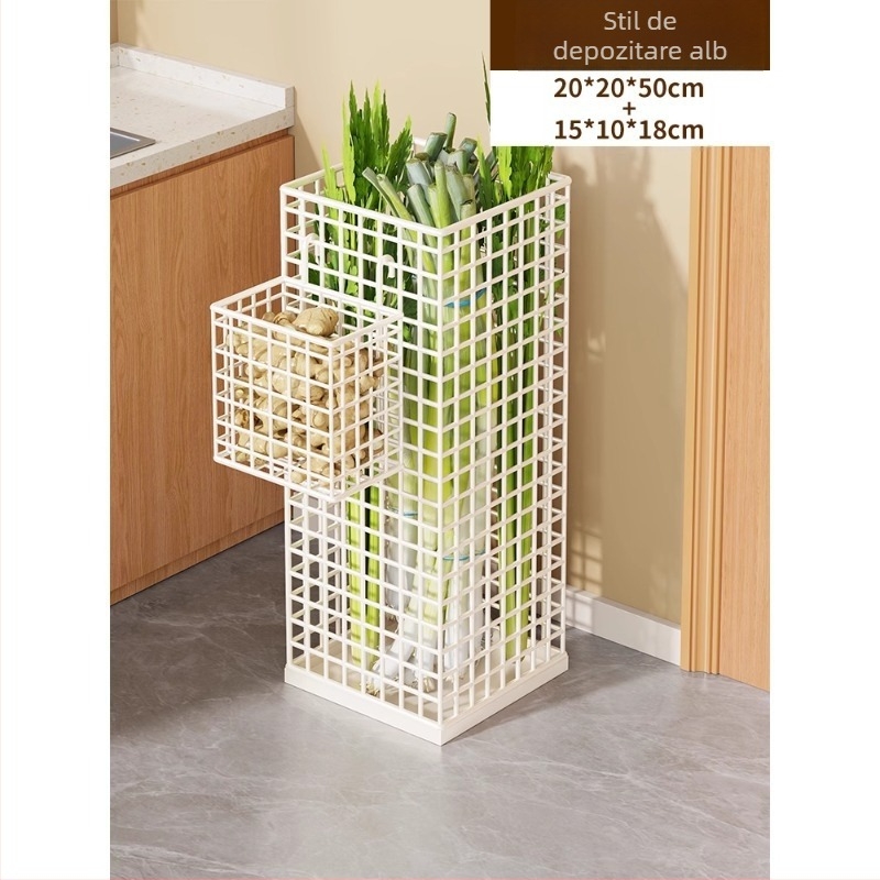 Raft organizator bucătărie din metal; soluție multifuncțională de depozitare pentru legume și condimente, montaj pe blat, 1 etaj, stil modern minimalist.