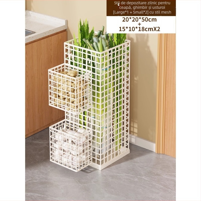 Raft organizator bucătărie din metal; soluție multifuncțională de depozitare pentru legume și condimente, montaj pe blat, 1 etaj, stil modern minimalist.