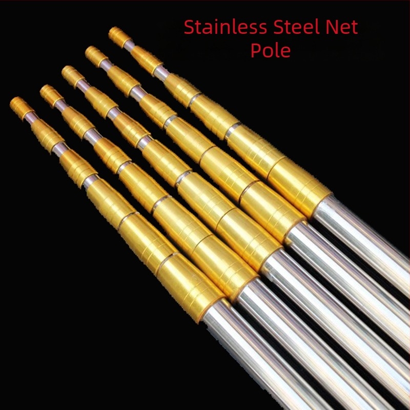 Prut telescopic pentru plasă din oțel inoxidabil – construcție întărită, extensibil, echipament de pescuit