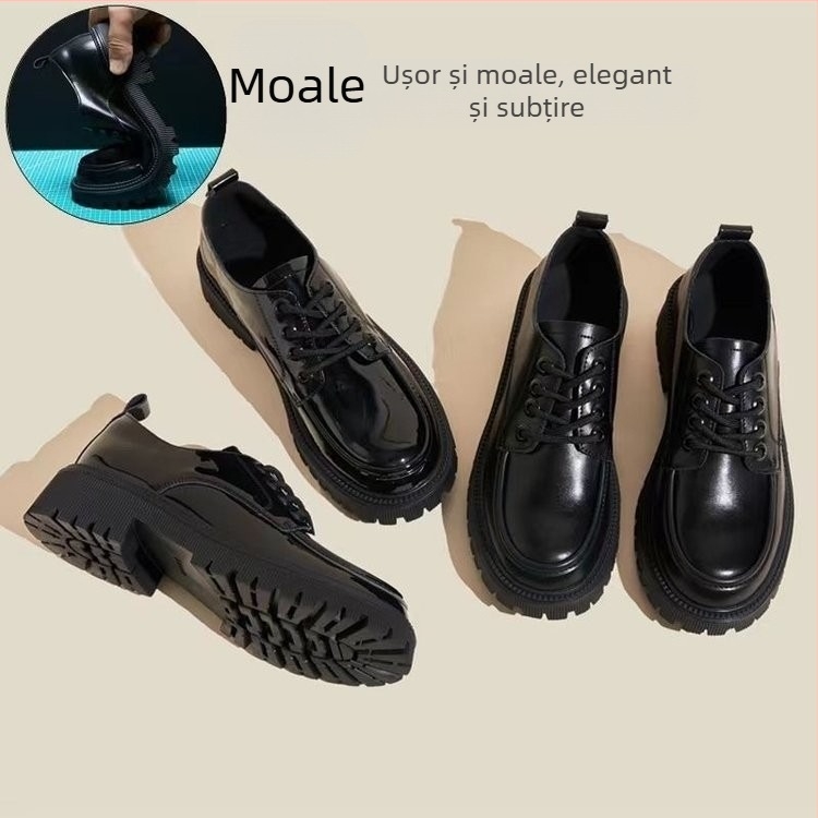 Loaferi din piele pentru femei, toc gros, vârf rotund, piele de vițea dublă, branț EVA, talpă din cauciuc