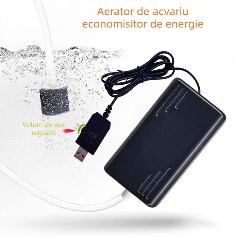 Pompă de oxigen USB portabilă pentru acvariu – extrem de silențioasă, alimentată prin USB, greutate 150 g