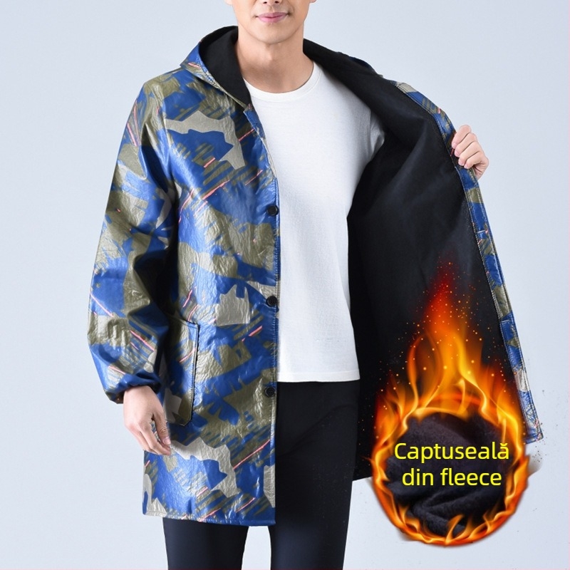 Palton de lucru pentru bărbați, căptușit cu fleece, model camuflaj, rezistent la praf, impermeabil, rezistent la frig
