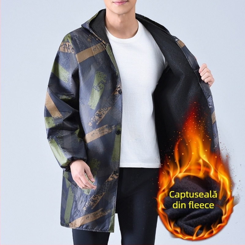 Palton de lucru pentru bărbați, căptușit cu fleece, model camuflaj, rezistent la praf, impermeabil, rezistent la frig