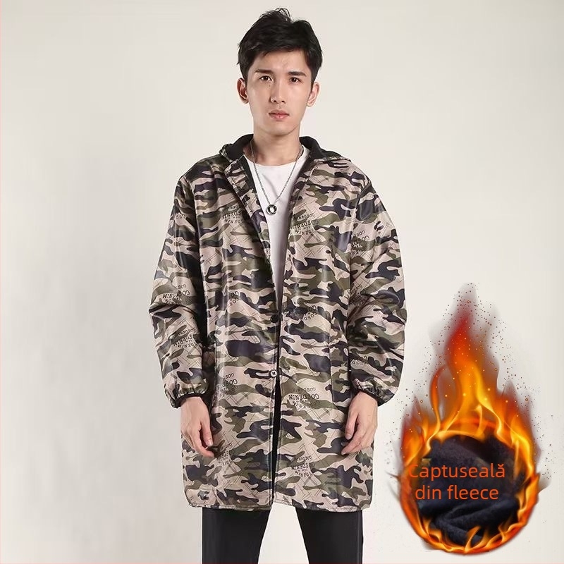 Palton de lucru pentru bărbați, căptușit cu fleece, model camuflaj, rezistent la praf, impermeabil, rezistent la frig