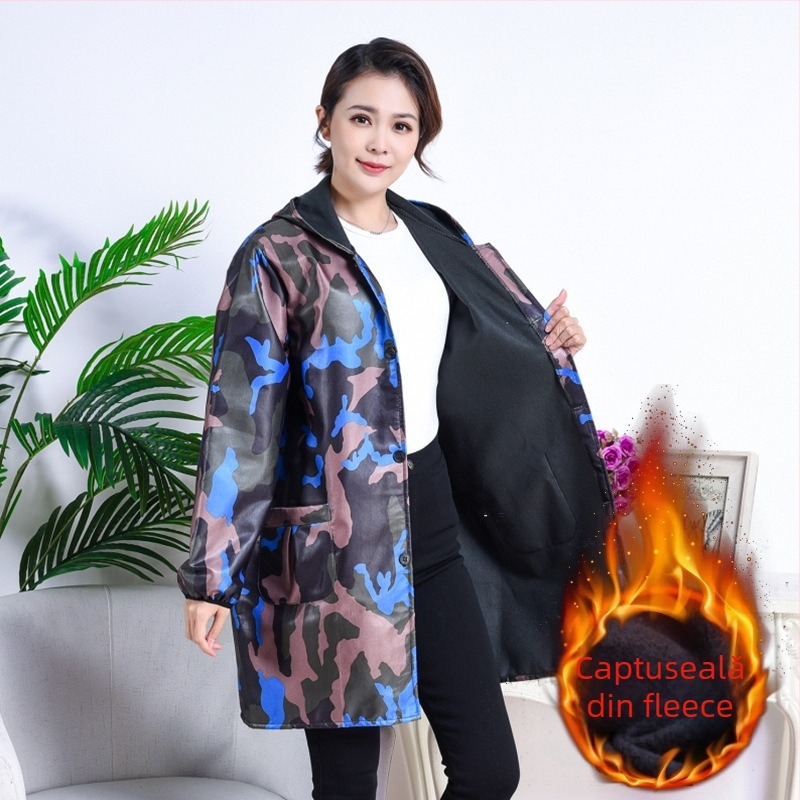 Palton de lucru pentru bărbați, căptușit cu fleece, model camuflaj, rezistent la praf, impermeabil, rezistent la frig