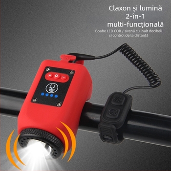 Lumină frontală pentru bicicletă cu horn USB încărcabil, sonerie pentru copii, lanternă, echipament impermeabil MTB