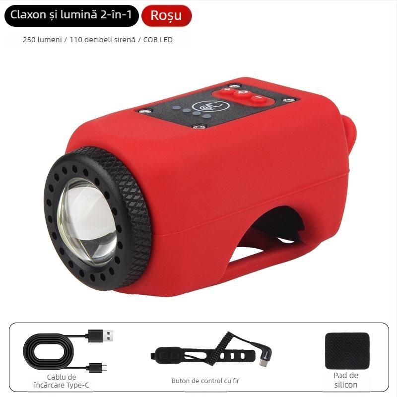 Lumină frontală pentru bicicletă cu horn USB încărcabil, sonerie pentru copii, lanternă, echipament impermeabil MTB