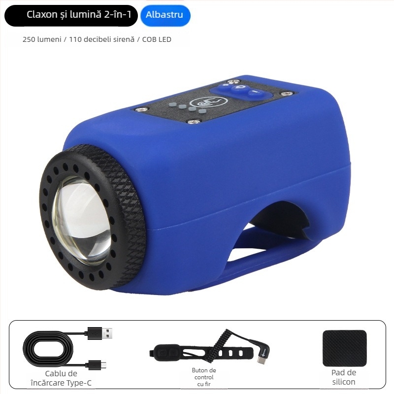 Lumină frontală pentru bicicletă cu horn USB încărcabil, sonerie pentru copii, lanternă, echipament impermeabil MTB