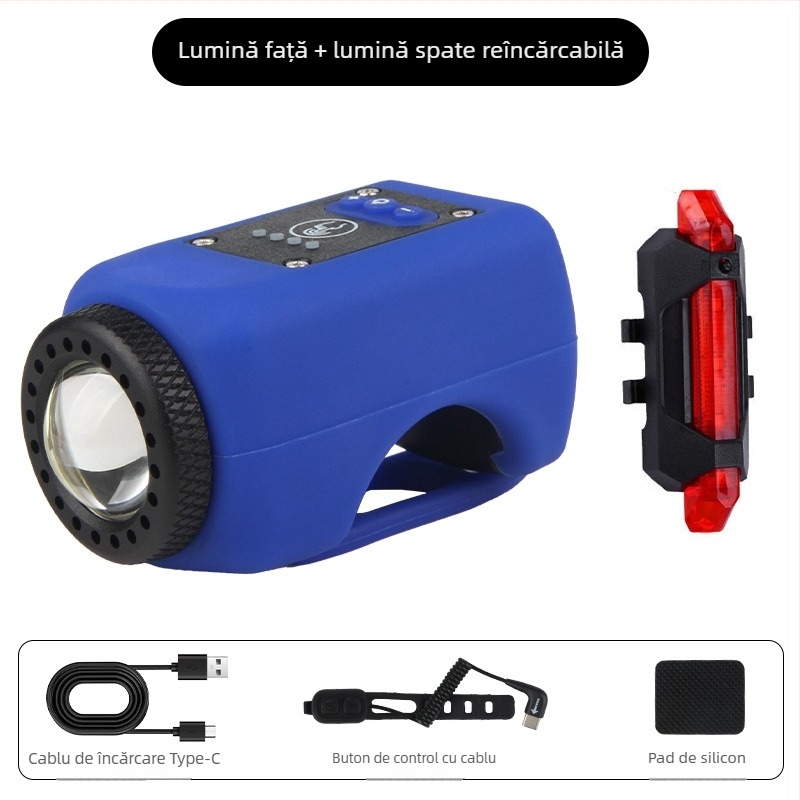 Lumină frontală pentru bicicletă cu horn USB încărcabil, sonerie pentru copii, lanternă, echipament impermeabil MTB