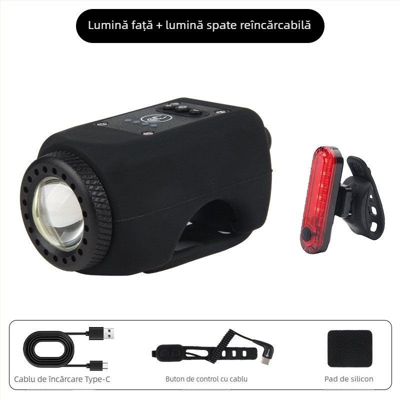 Lumină frontală pentru bicicletă cu horn USB încărcabil, sonerie pentru copii, lanternă, echipament impermeabil MTB