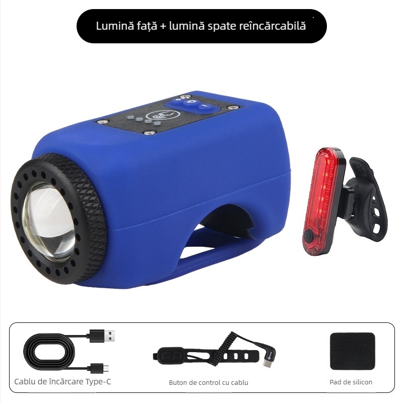 Lumină frontală pentru bicicletă cu horn USB încărcabil, sonerie pentru copii, lanternă, echipament impermeabil MTB