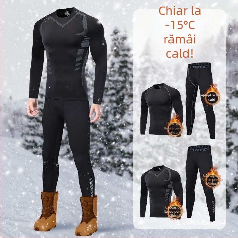 Set termic pentru bărbați, țesătură Mitsubishi Meiya Bi, căptușeală din fleece, trei straturi, fibră acrilică, mâneci lungi și pantaloni lungi, căptușeală velur