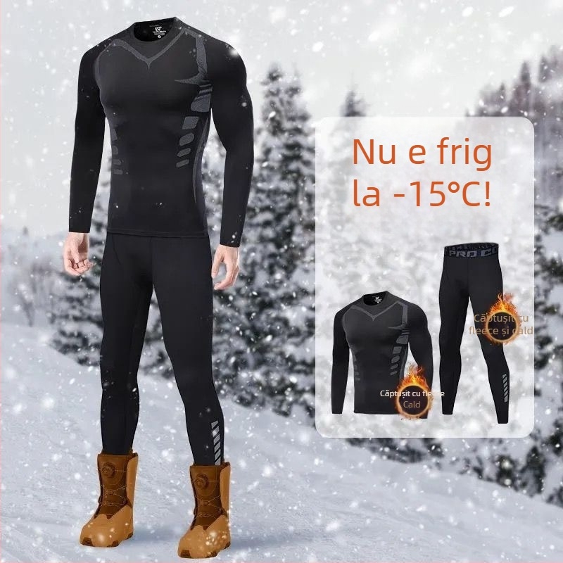 Set termic pentru bărbați, țesătură Mitsubishi Meiya Bi, căptușeală din fleece, trei straturi, fibră acrilică, mâneci lungi și pantaloni lungi, căptușeală velur