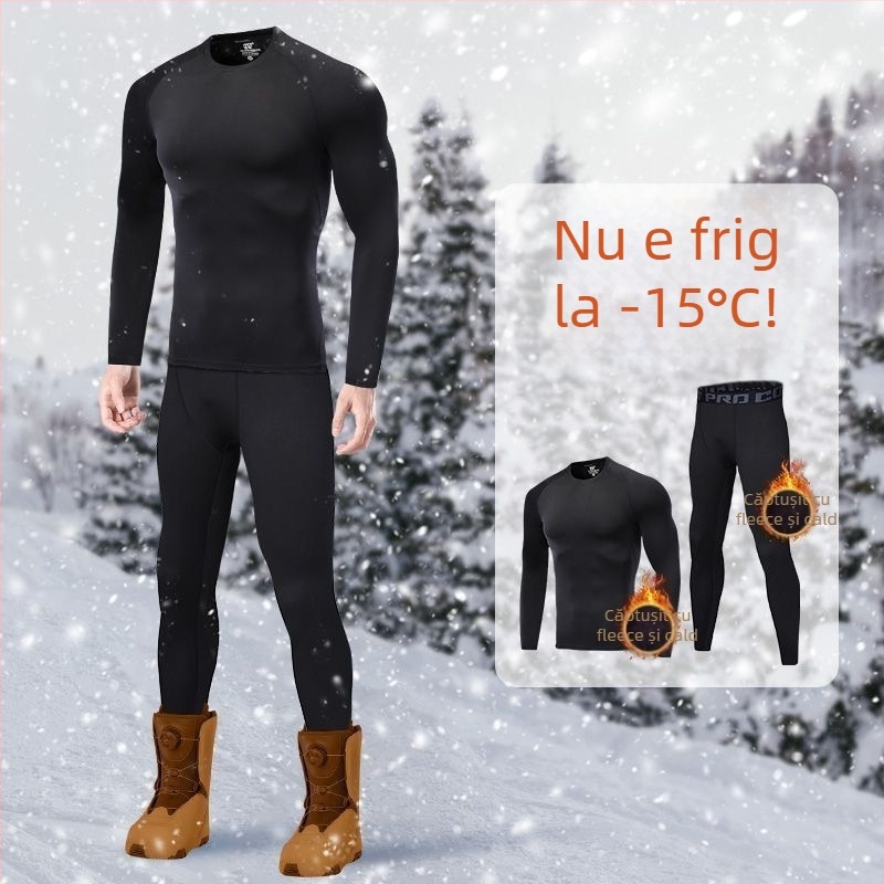 Set termic pentru bărbați, țesătură Mitsubishi Meiya Bi, căptușeală din fleece, trei straturi, fibră acrilică, mâneci lungi și pantaloni lungi, căptușeală velur