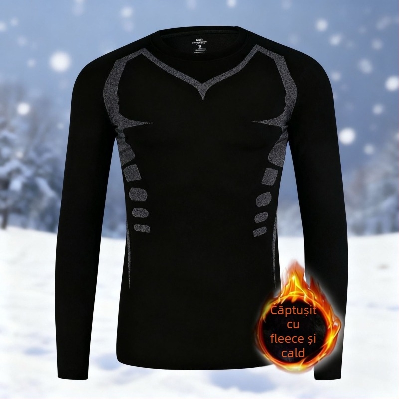 Set termic pentru bărbați, țesătură Mitsubishi Meiya Bi, căptușeală din fleece, trei straturi, fibră acrilică, mâneci lungi și pantaloni lungi, căptușeală velur