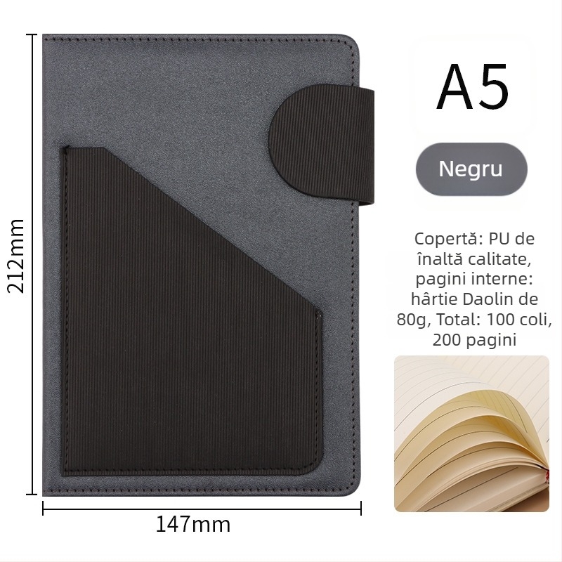 Jurnal cu copertă din piele sintetică, legare spirală, Dowling hârtie 80 g, 200 pagini, stil creativ - cj02