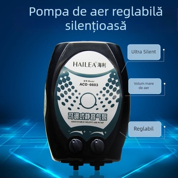 Pompa de oxigen pentru acvariu — silențioasă, cu două găuri, reglabilă; Hailey ACO-6604, greutate 40