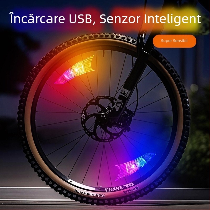 Lumină pentru spițe de bicicletă – reîncărcabilă, pentru MTB, iluminare de noapte a roții