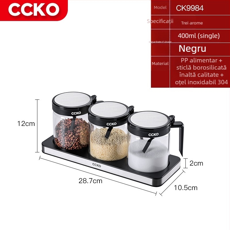 Set borcane condimente CCKO — borcane din sticlă pentru condimente solide, cutie de depozitare, logo imprimat