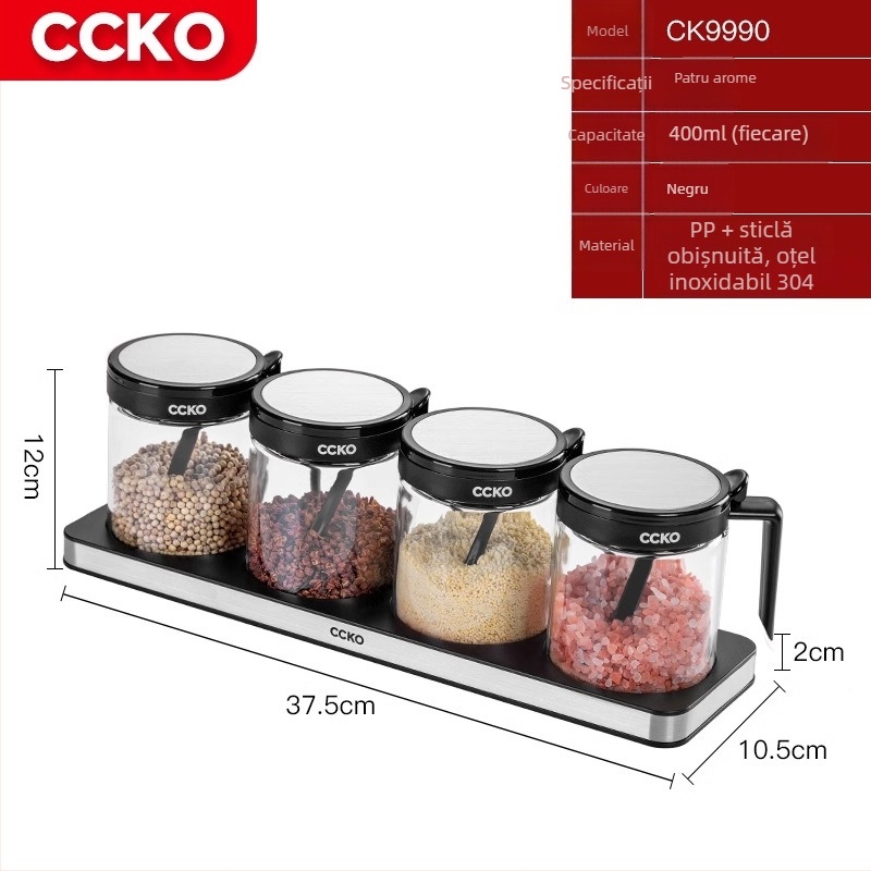 Set borcane condimente CCKO — borcane din sticlă pentru condimente solide, cutie de depozitare, logo imprimat