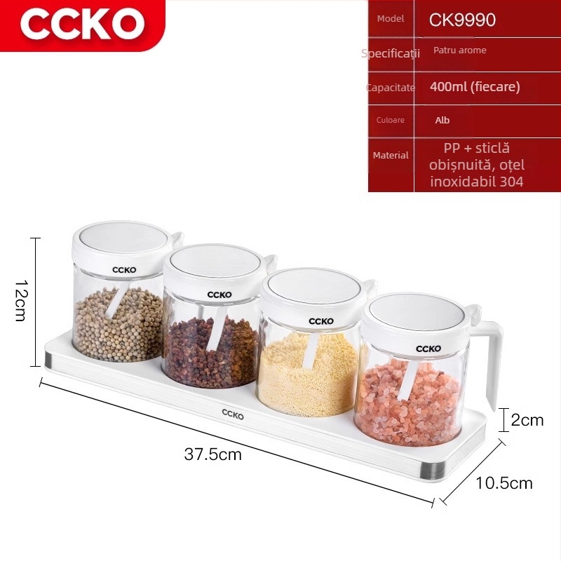 Set borcane condimente CCKO — borcane din sticlă pentru condimente solide, cutie de depozitare, logo imprimat