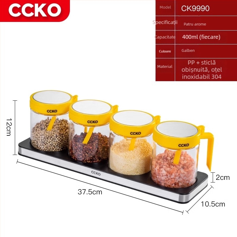 Set borcane condimente CCKO — borcane din sticlă pentru condimente solide, cutie de depozitare, logo imprimat