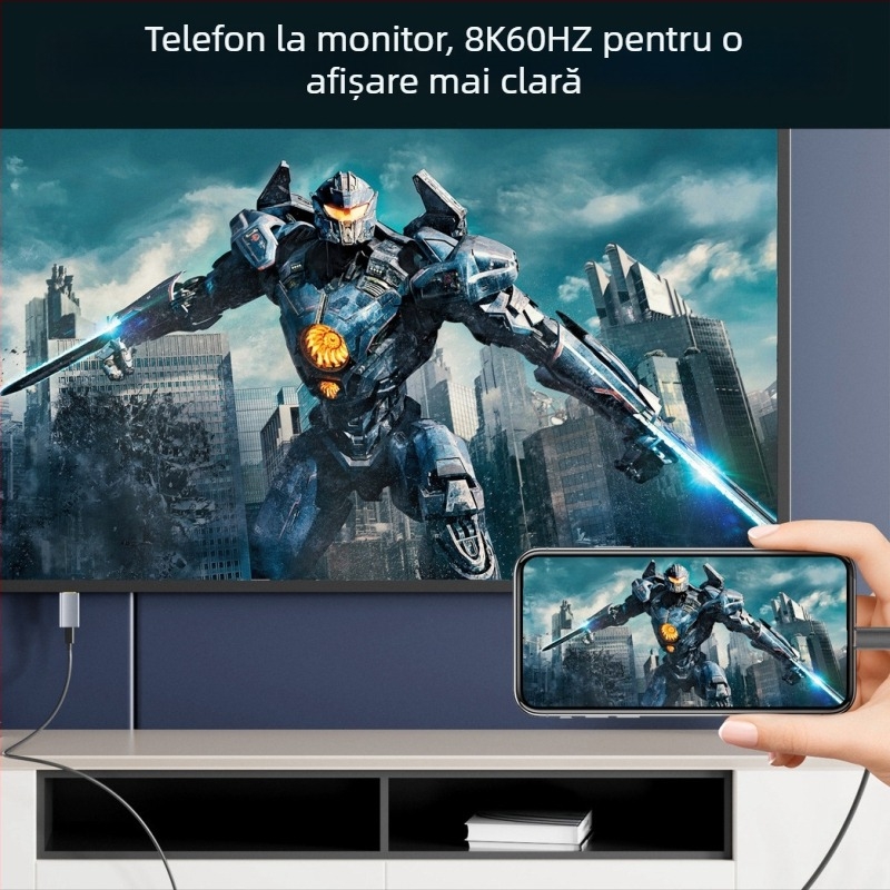 Adaptor Type-C femelă la HDMI/DP – rezoluție 8K, cablu de 1 m, TY20HD12
