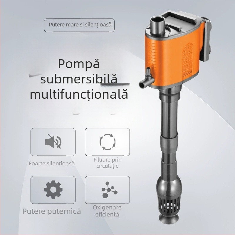 Xilong pompă de apă pentru acvariu, trei în unu, submersibilă — oxigenare, agitare și pompare; material plastic; greutate 1,2 kg; destinată acvarilor cu pești
