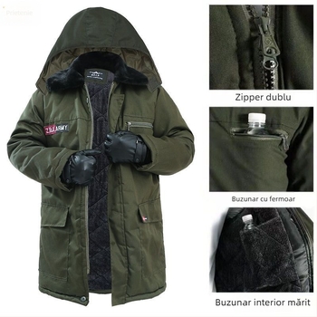 Palton camuflat din bumbac cu căptușeală fleece, lungime medie, jachetă de lucru pentru băieți