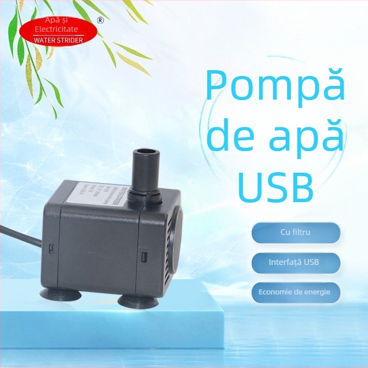 Pompă USB submersibilă pentru circulația apei, flux reglabil, filtru ultra-transparent pentru pești, umidificator pentru micro-peisaj acvariu