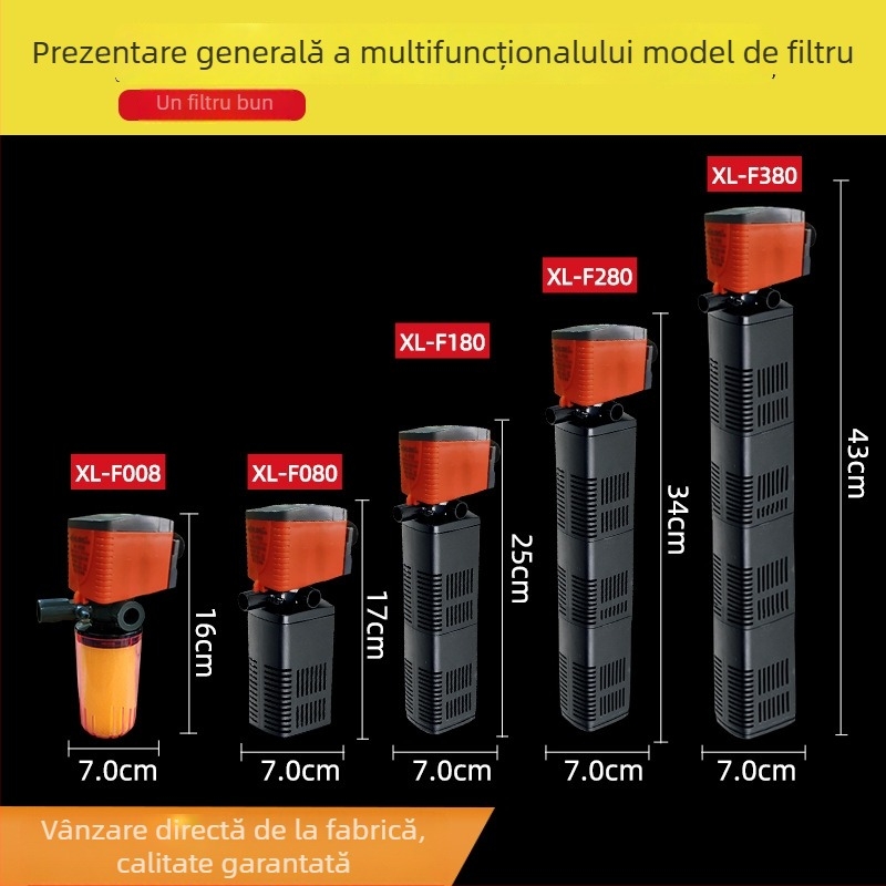 Xilong F080 pompă submersibilă pentru acvariu, trei în unu, cu filtru încorporat, oxigenare și circulație
