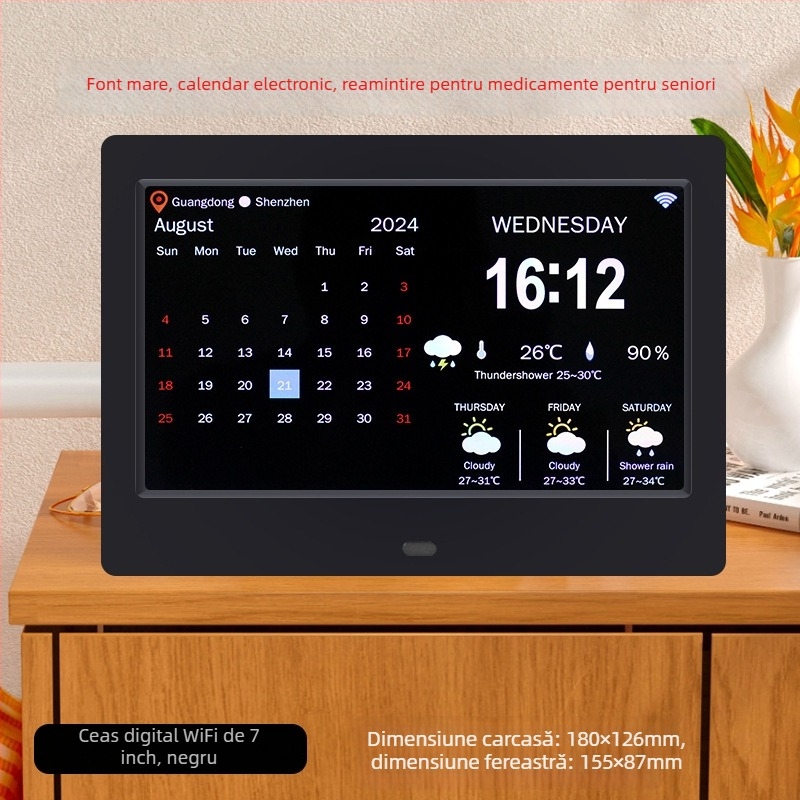 Ceas Digital Inteligent WiFi DPF-808, senzor de temperatură și umiditate, redare video, rezoluție 800x600, suport SD/USB