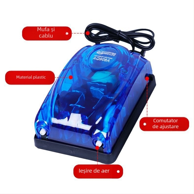 Pompă de oxigen pentru acvariu, silențioasă, compactă pentru uz casnic (Tip: pompă de oxigen; Utilizare: acvariu; Brand: Fruits Fishing Gear; Material: Plastic)