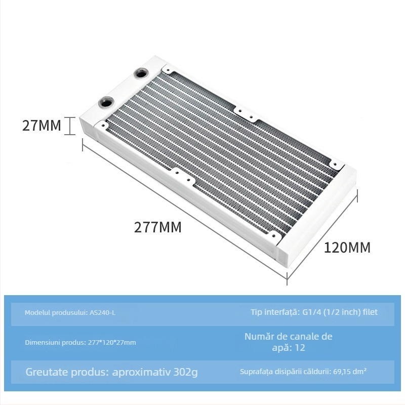 Radiator de răcire cu apă, carcasă din aluminiu, 12 conducte de transfer al căldurii, CPU compatibil, modele 120/240/360